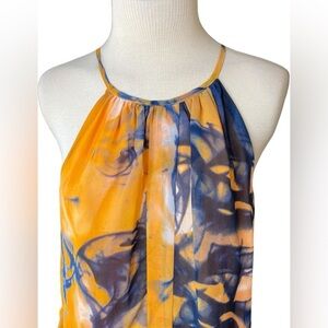 EUC Maxi Sheer Halter Neck Dress. Navy and Gold. BEAUTIFUL M Walter Baker